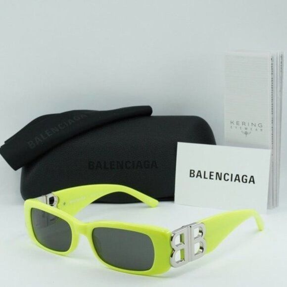 💯 NEWEST BALENCIAGA DYNASTY BB0096S 008 YELLOW SILVER GREY SUNGLASSES - Picture 10 of 10